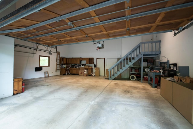 garage with a garage door opener