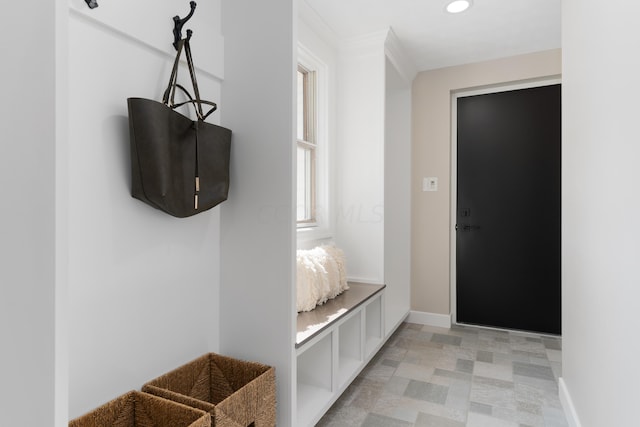 mudroom with crown molding