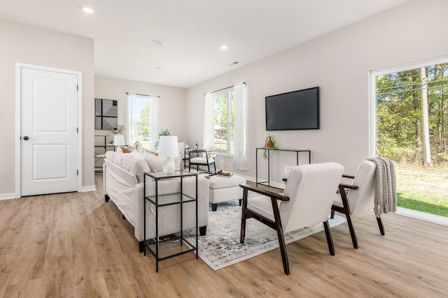 living room with plenty of natural light and light wood-type flooring