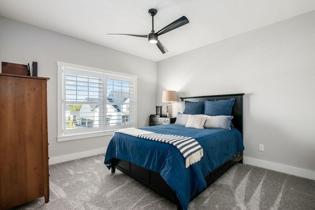 bedroom featuring carpet floors and ceiling fan