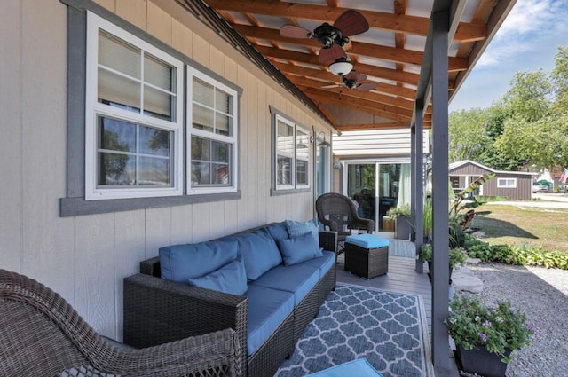 view of patio / terrace featuring outdoor lounge area and a ceiling fan