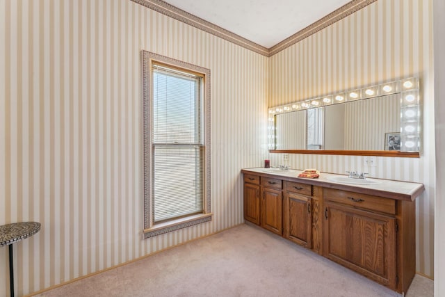 bathroom featuring vanity and ornamental molding