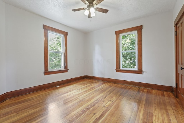 spare room with a healthy amount of sunlight, a textured ceiling, and wood-type flooring