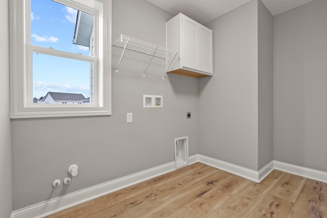 laundry area featuring hookup for an electric dryer, hookup for a gas dryer, light wood-type flooring, and hookup for a washing machine