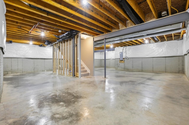 basement with electric panel