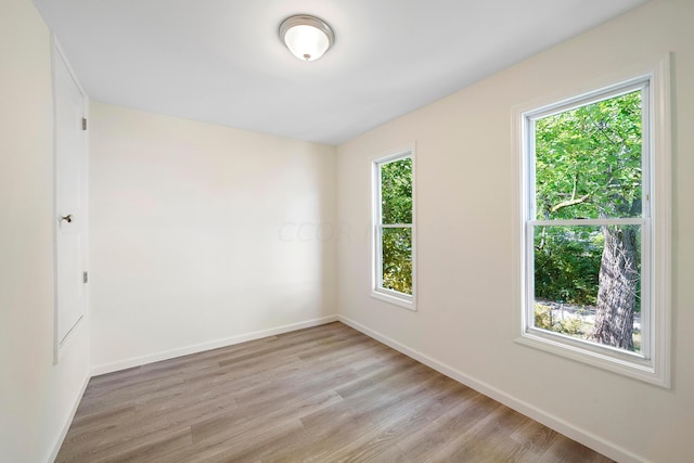 empty room with light hardwood / wood-style flooring