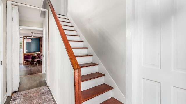 stairway with hardwood / wood-style floors