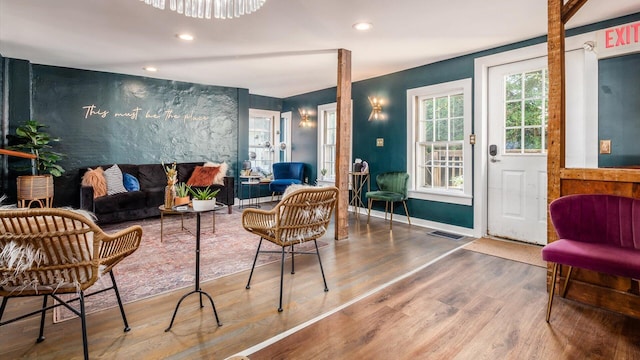 living room with hardwood / wood-style floors