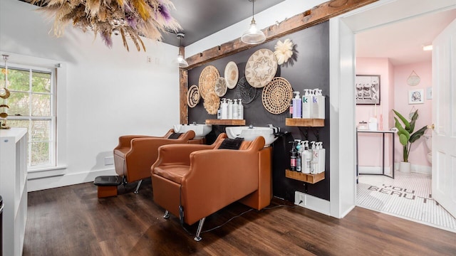 living area featuring dark hardwood / wood-style flooring