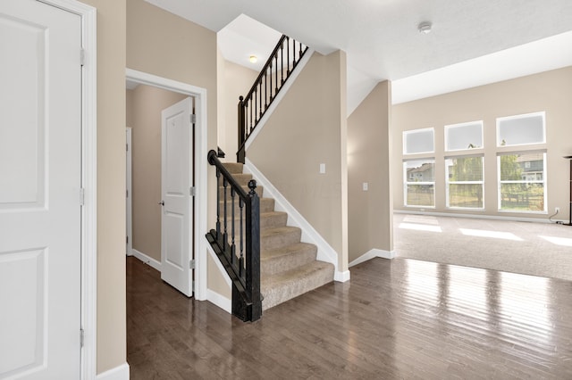 staircase featuring wood-type flooring