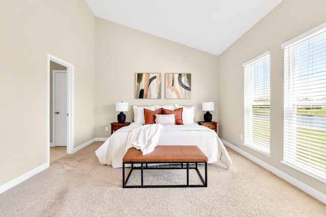 bedroom featuring carpet floors and lofted ceiling