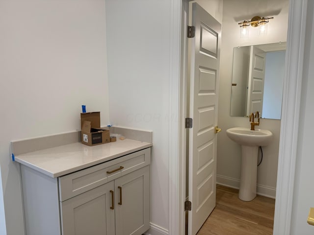 bathroom featuring wood-type flooring and sink