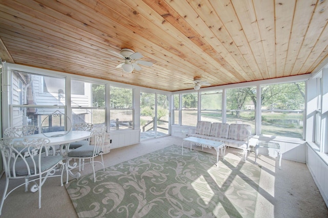 sunroom with wood ceiling