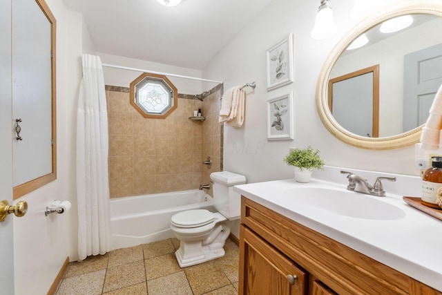 full bathroom featuring vanity, toilet, and shower / bath combo with shower curtain