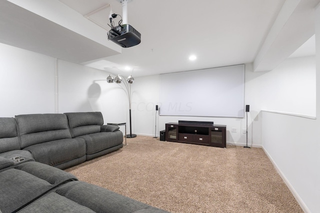 view of carpeted home theater room