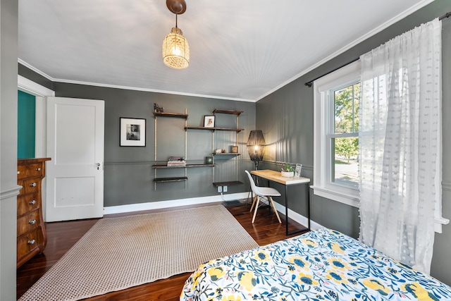 bedroom featuring dark hardwood / wood-style floors and ornamental molding