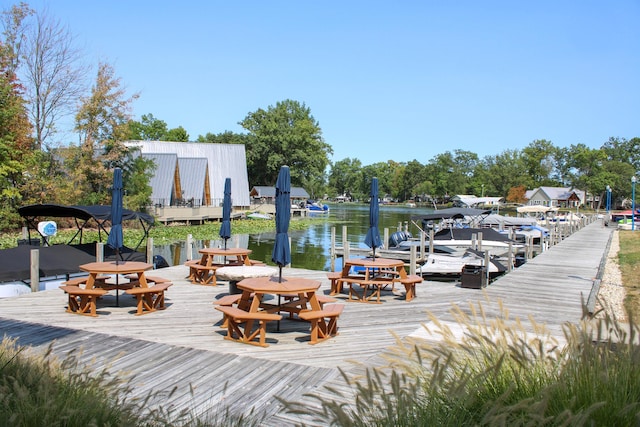 dock area with a water view