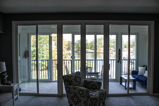 4401 Hunts Landing Rd Unit 202, Hebron, OH 43025 - doorway to outside featuring carpet floors and a water view