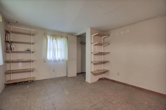 interior space with parquet flooring