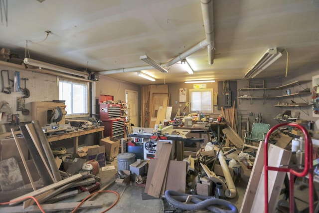 garage featuring a workshop area