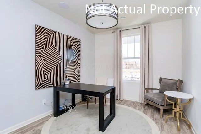 office area featuring light hardwood / wood-style floors