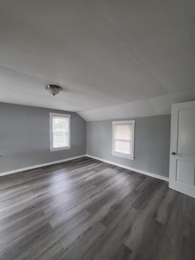 additional living space featuring dark hardwood / wood-style flooring, lofted ceiling, and a wealth of natural light