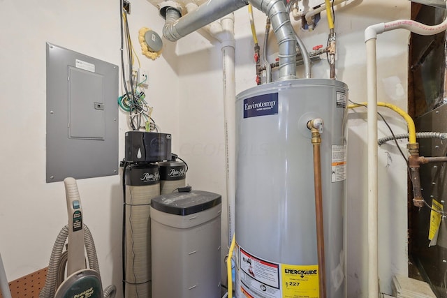 utility room with electric panel and water heater