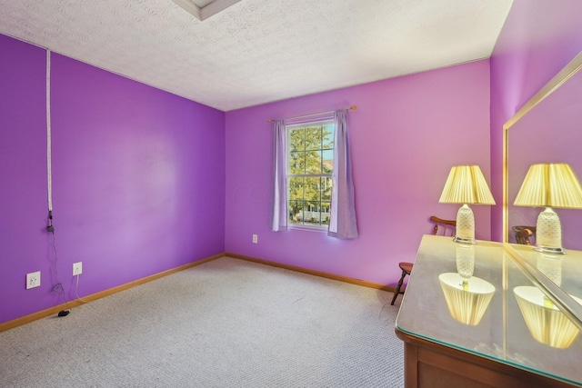 interior space with carpet floors and a textured ceiling