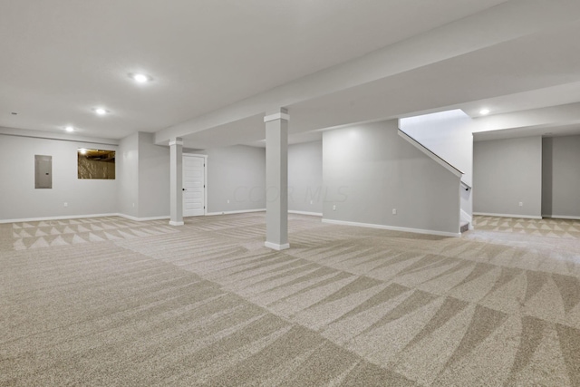 13917 Fantasy Way, Pickerington, OH 43147 - basement with light colored carpet and electric panel