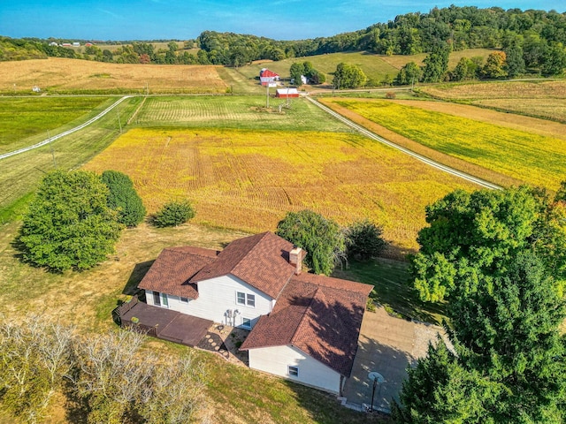 birds eye view of property featuring a rural view