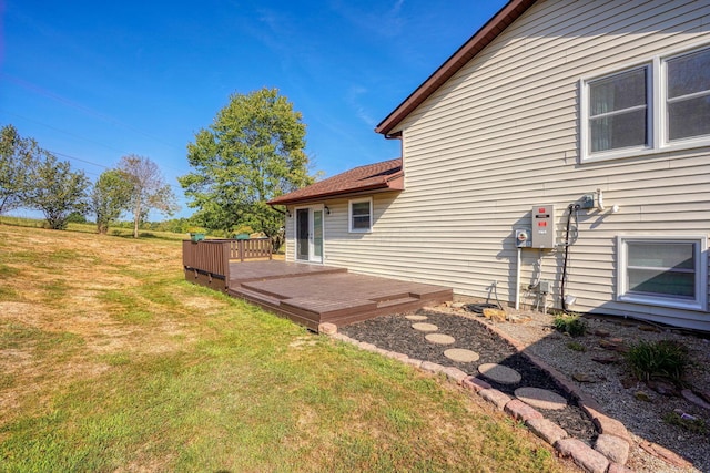 view of yard featuring a wooden deck