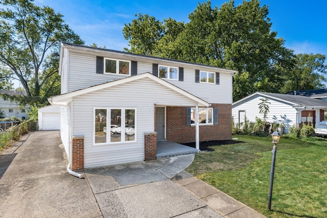 front facade with a front lawn and a garage