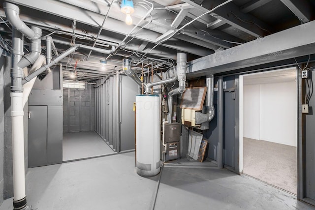 basement with gas water heater