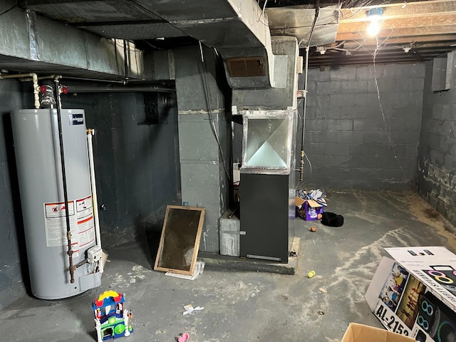 basement featuring gas water heater