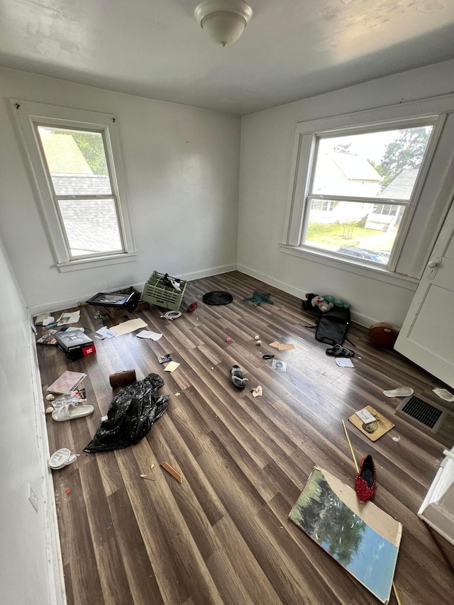 interior space with dark hardwood / wood-style floors and multiple windows