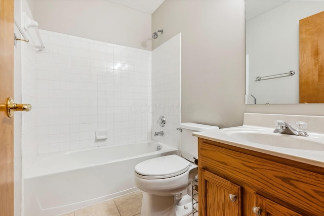 full bathroom with tile patterned floors, vanity, toilet, and shower / tub combination