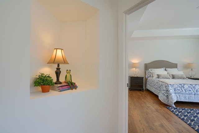 bedroom with wood-type flooring