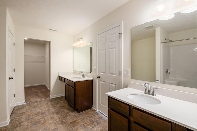 bathroom with vanity and walk in shower