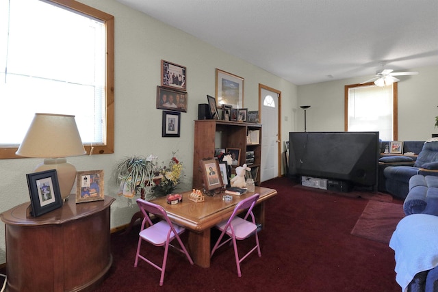 interior space featuring ceiling fan