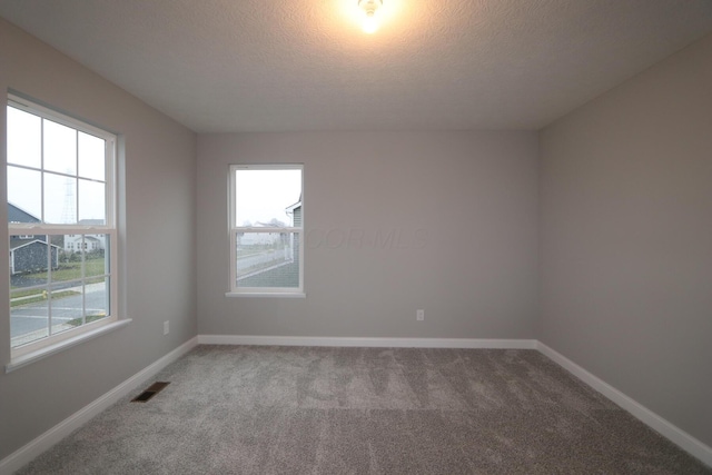 carpeted spare room featuring a textured ceiling