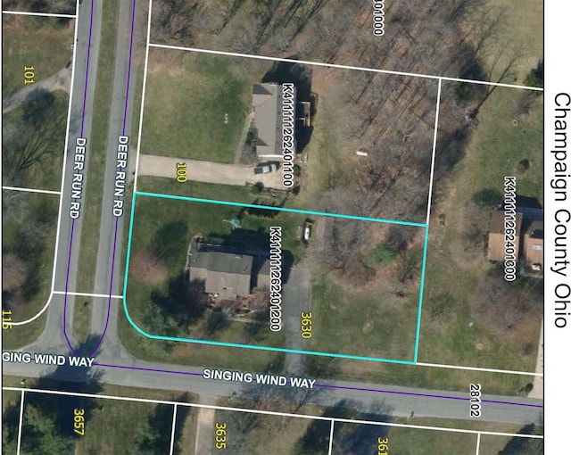 3630 Singing Wind Way, Urbana, OH 43078 - aerial view of property's location with property parcel outlined