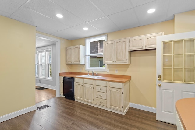 kitchen featuring dishwasher, dark hardwood / wood-style floors, and sink