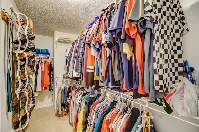 walk in closet with carpet flooring