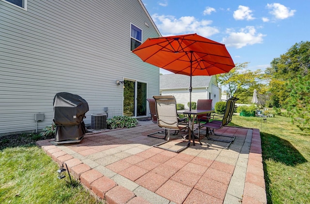 view of patio featuring cooling unit, grilling area, and outdoor dining space