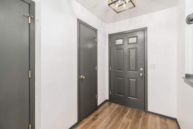 foyer featuring hardwood / wood-style floors and a textured ceiling