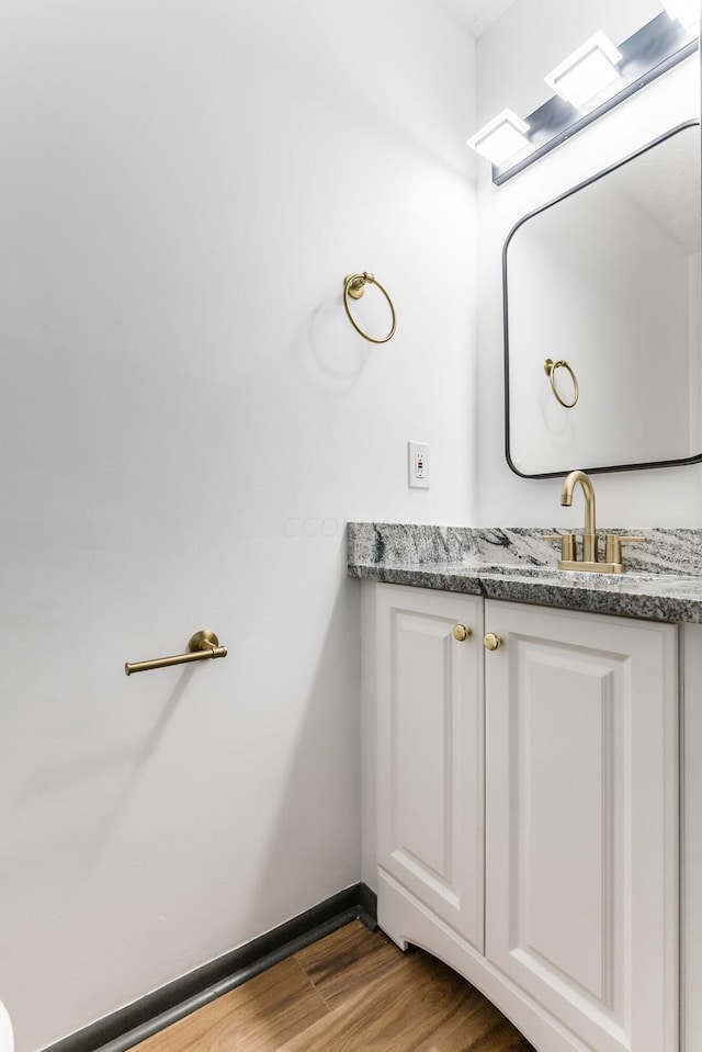 bathroom featuring vanity and wood-type flooring