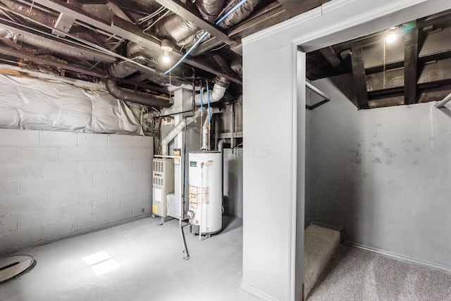 basement featuring water heater