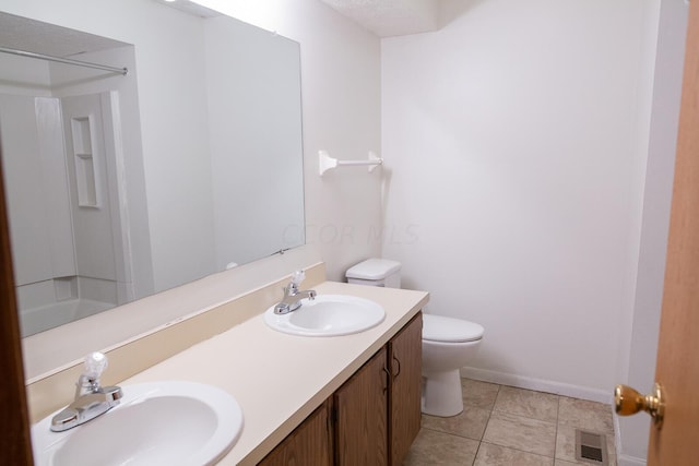 bathroom featuring tile patterned flooring, vanity, and toilet