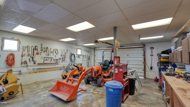 garage featuring a workshop area