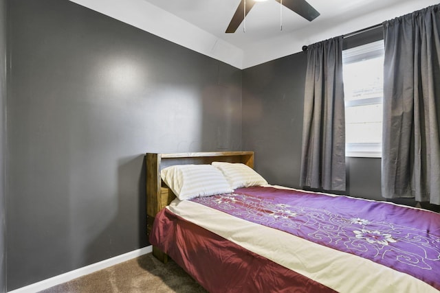 bedroom featuring ceiling fan and carpet floors